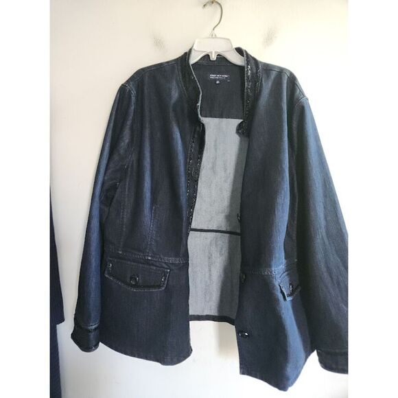 Jones New York Dark Wash Blue w/Sequins Detail Cotton Denim Jacket size 3X - Picture 2 of 12